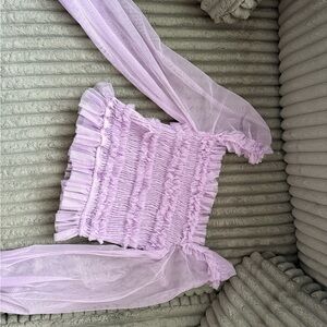 Lavender Ruffled Top with Sheer Sleeves